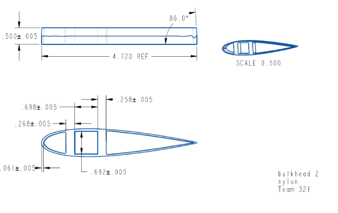 Engineering drawing of internal bulkheads with cutouts